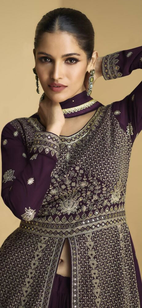 Vastranavya Purple Georgette Embroidered Sequins Work Anarkali Style A Line Suits | Grocsy