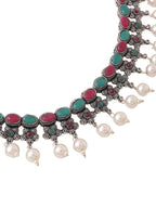 NVR Women Silver-Plated Stone Studded Oxidised Silver Jewellery Set | Grocsy