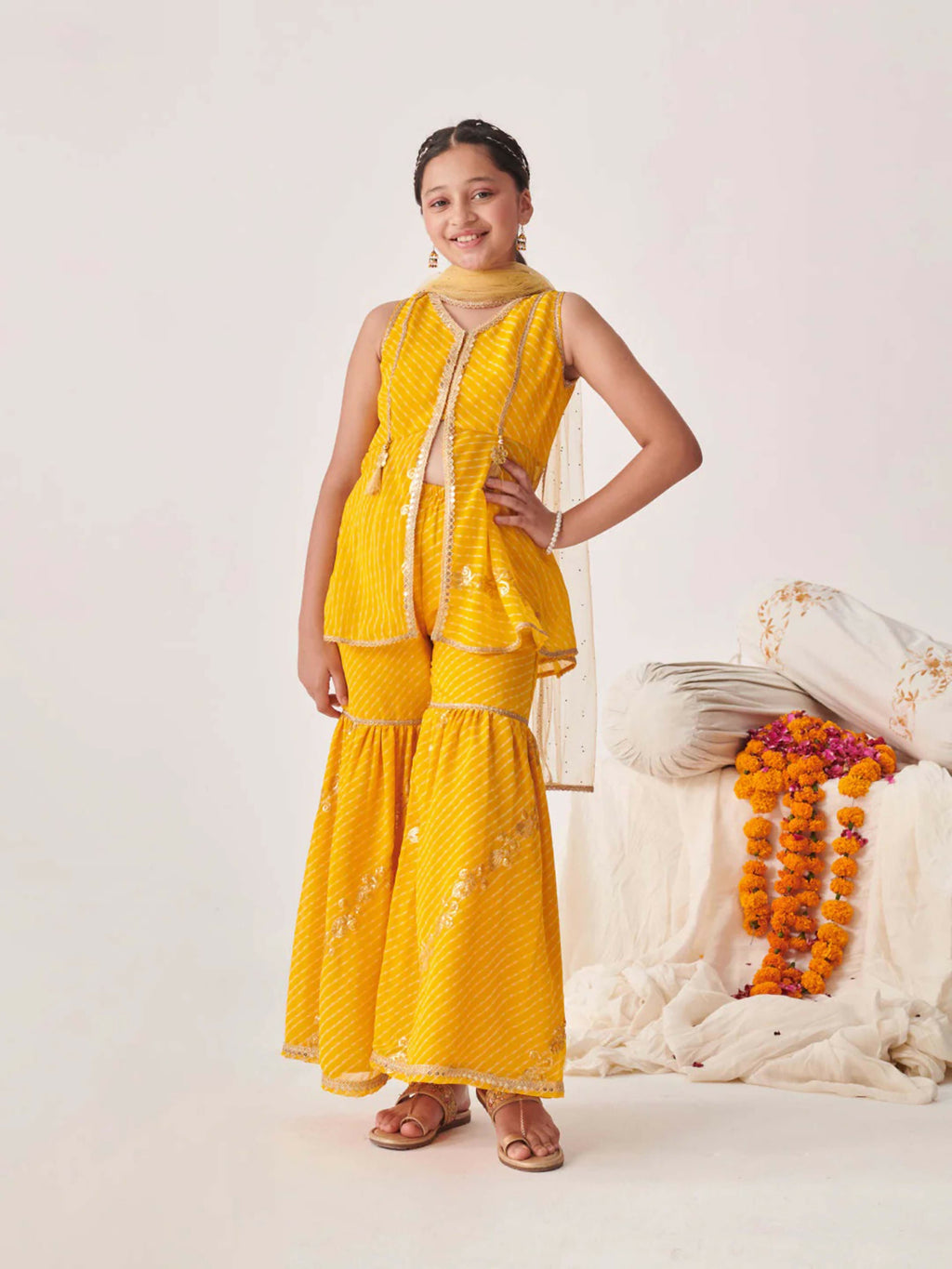 Joban Fashion Girl's Yellow Color Sharara Set | Grocsy