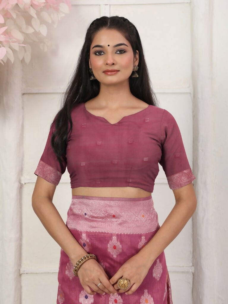 Shree Shyam Fashion Linen Cotton Pink Saree | Grocsy