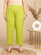 Janasya Regular Jacquard Lime Green Self Design Round Neck Co-Ords | Grocsy