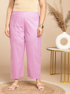 Janasya Straight Jacquard Lavender Self Design Round Neck Co-Ords | Grocsy