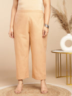 Janasya Pleated Jacquard Peach Self Design V-Neck Co-Ords | Grocsy