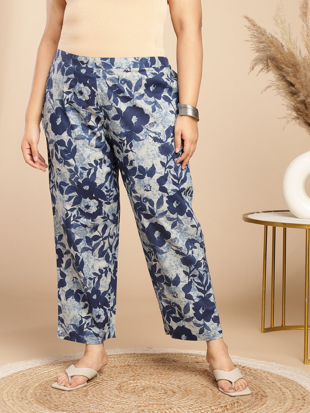 Janasya Dark Cotton Floral A-Line Top & Bottom Set | Grocsy