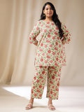 Janasya A-Line Cambric Off White Floral Round Neck Co-Ords | Grocsy