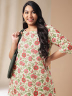 Janasya A-Line Cambric Off White Floral Round Neck Co-Ords | Grocsy