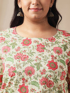 Janasya A-Line Cambric Off White Floral Round Neck Co-Ords | Grocsy
