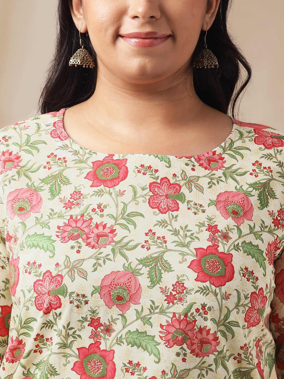Janasya A-Line Cambric Off White Floral Round Neck Co-Ords | Grocsy