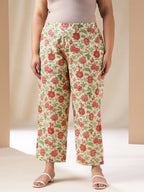 Janasya A-Line Cambric Off White Floral Round Neck Co-Ords | Grocsy