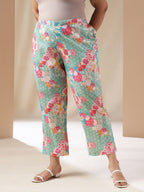 Janasya A-Line Cambric Aqua Ethnic Motifs Square Neck Co-Ords | Grocsy