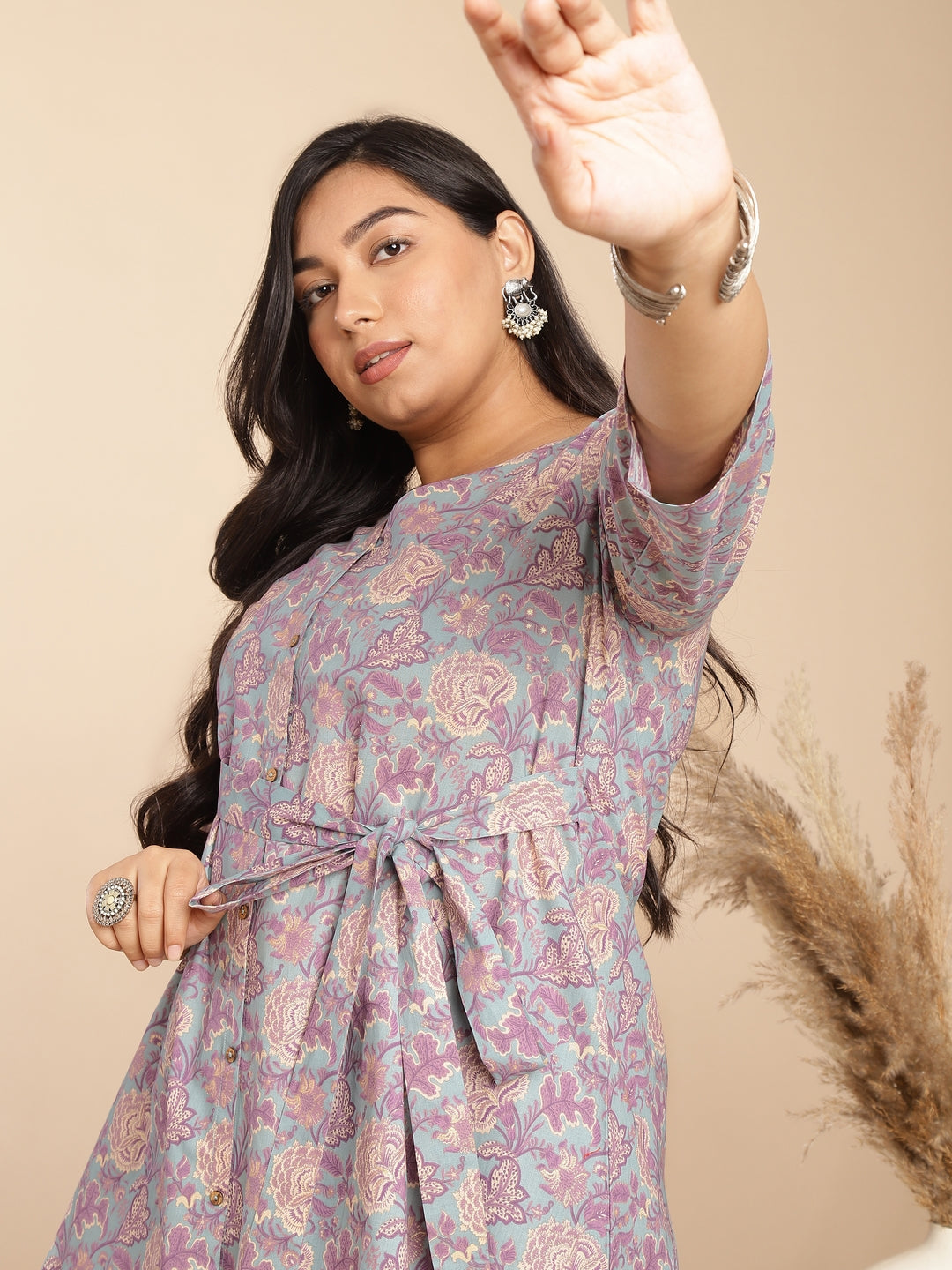 Janasya A-Line Cambric Grey - V-Neck Co-Ords | Grocsy