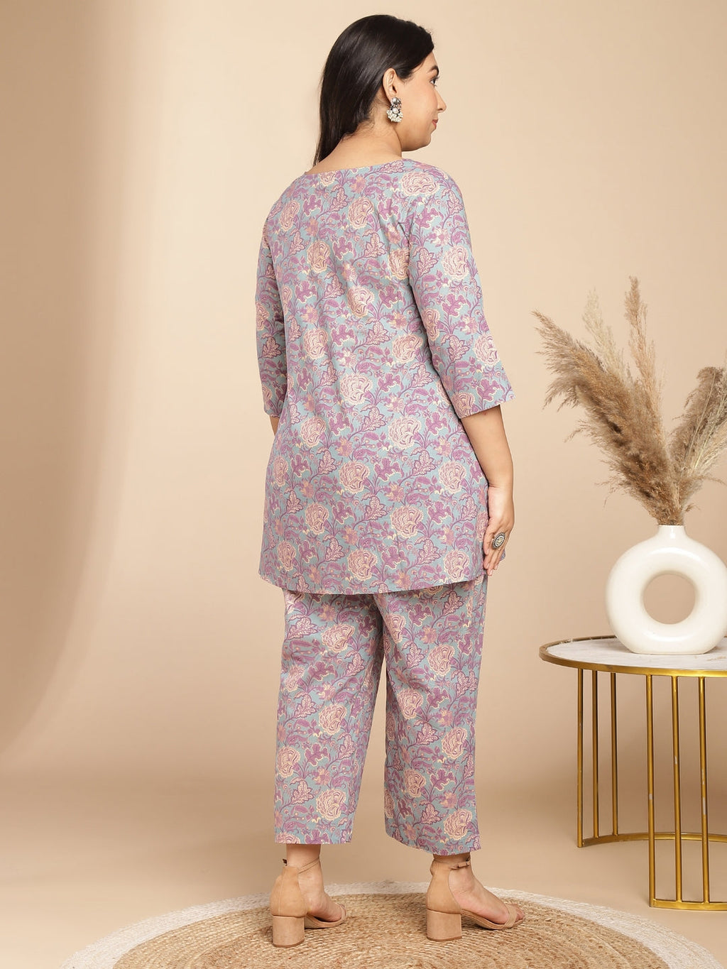 Janasya A-Line Cambric Grey - V-Neck Co-Ords | Grocsy