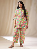 Janasya Regular Cambric Beige Floral Collar Co-Ords | Grocsy