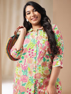 Janasya Regular Cambric Beige Floral Collar Co-Ords | Grocsy