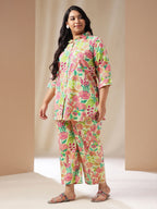 Janasya Regular Cambric Beige Floral Collar Co-Ords | Grocsy