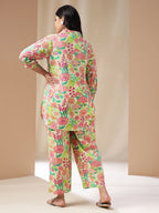 Janasya Regular Cambric Beige Floral Collar Co-Ords | Grocsy