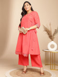 Janasya Angrakha Muslin Peach Solid V-Neck Kurta & Bottom | Grocsy