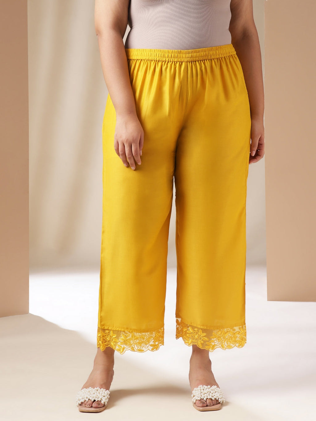 Janasya Pleated Muslin Yellow Solid Band Collar Kurta Set | Grocsy