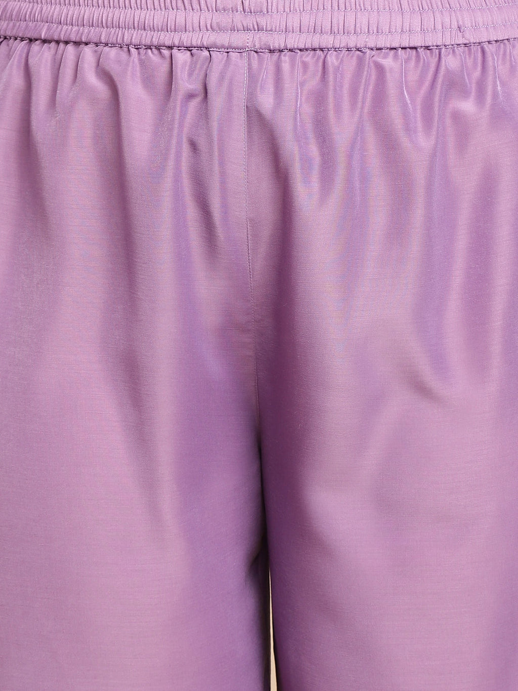 Janasya Pleated Muslin Lavender Embroidered V-Neck with Band Collar Kurta & Bottom | Grocsy