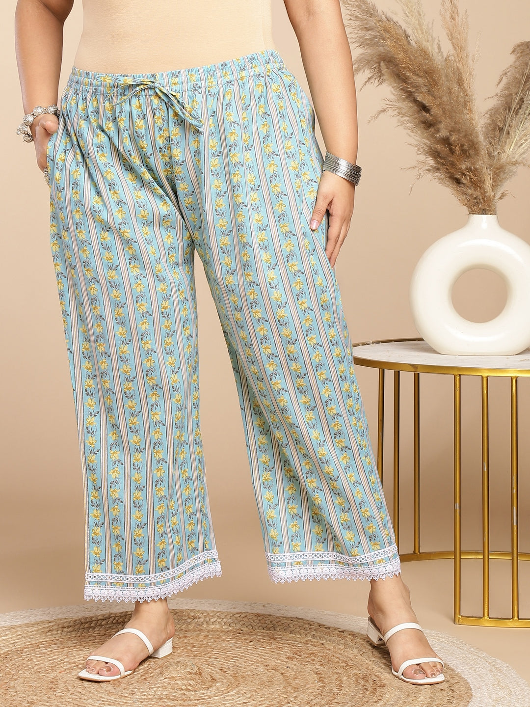 Janasya Regular Cotton Cambric Light Blue Floral Notch Neck Kurta Set | Grocsy