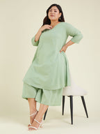 Janasya Light Dobby Cotton Self Design A-Line Top & Bottom Set | Grocsy