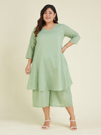 Janasya Light Dobby Cotton Self Design A-Line Top & Bottom Set | Grocsy
