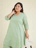 Janasya Light Dobby Cotton Self Design A-Line Top & Bottom Set | Grocsy