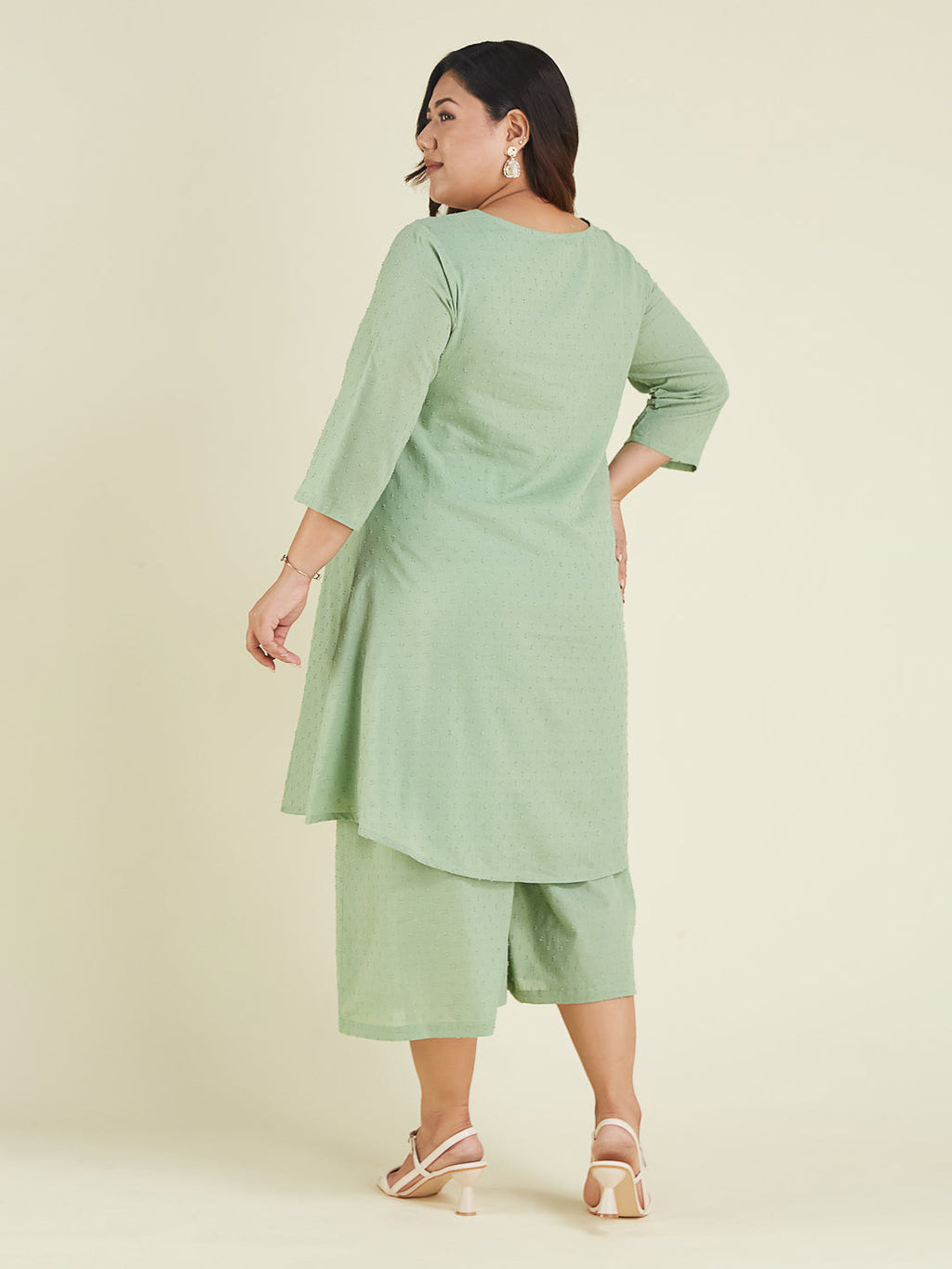 Janasya Light Dobby Cotton Self Design A-Line Top & Bottom Set | Grocsy