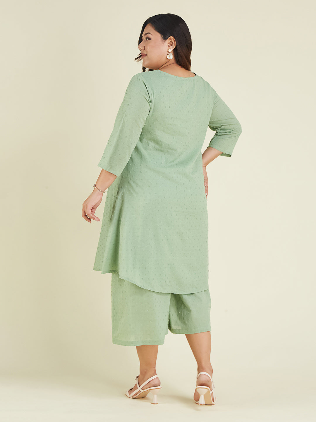 Janasya Light Dobby Cotton Self Design A-Line Top & Bottom Set | Grocsy