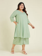 Janasya Light Dobby Cotton Self Design A-Line Top & Bottom Set | Grocsy