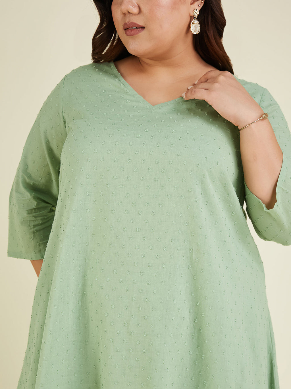 Janasya Light Dobby Cotton Self Design A-Line Top & Bottom Set | Grocsy