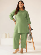 Janasya Dark Cotton Solid A-Line Top & Bottom Set | Grocsy