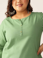 Janasya Dark Cotton Solid A-Line Top & Bottom Set | Grocsy