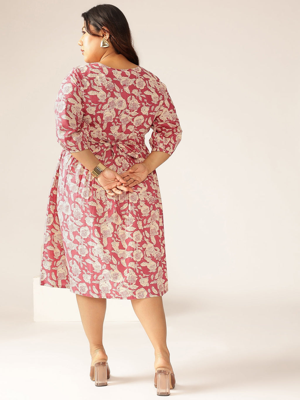 Janasya Dark Cotton Floral Gathered Dress | Grocsy