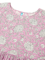 Janasya Light Cotton Floral Tiered Dress | Grocsy