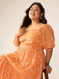 Janasya Bright Georgette Floral Tiered Dress | Grocsy