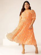 Janasya Bright Georgette Floral Tiered Dress | Grocsy