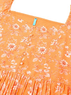 Janasya Bright Georgette Floral Tiered Dress | Grocsy