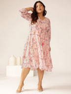 Janasya Light Georgette Floral Tiered Dress | Grocsy