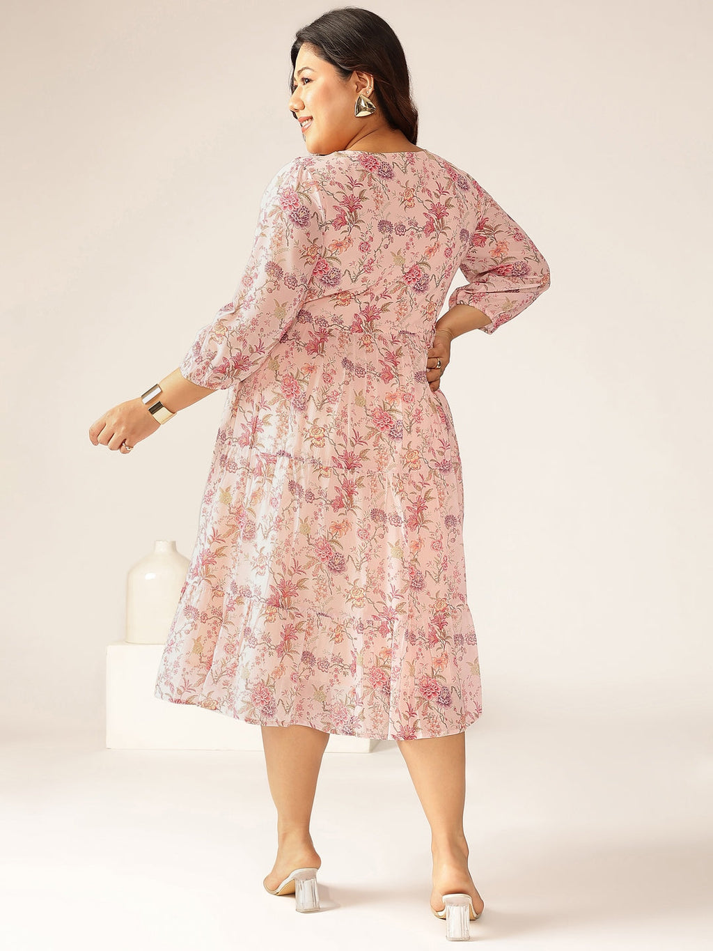 Janasya Light Georgette Floral Tiered Dress | Grocsy