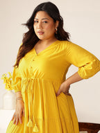 Janasya Dark Rayon Solid Tiered Dress | Grocsy