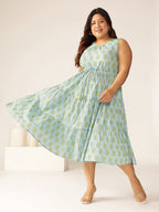 Janasya Light Cotton Ethnic Motifs Tiered Dress | Grocsy