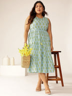 Janasya Light Cotton Ethnic Motifs Tiered Dress | Grocsy