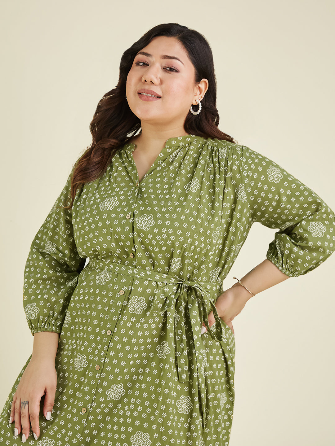 Janasya Dark Cotton Floral A-Line Dress | Grocsy