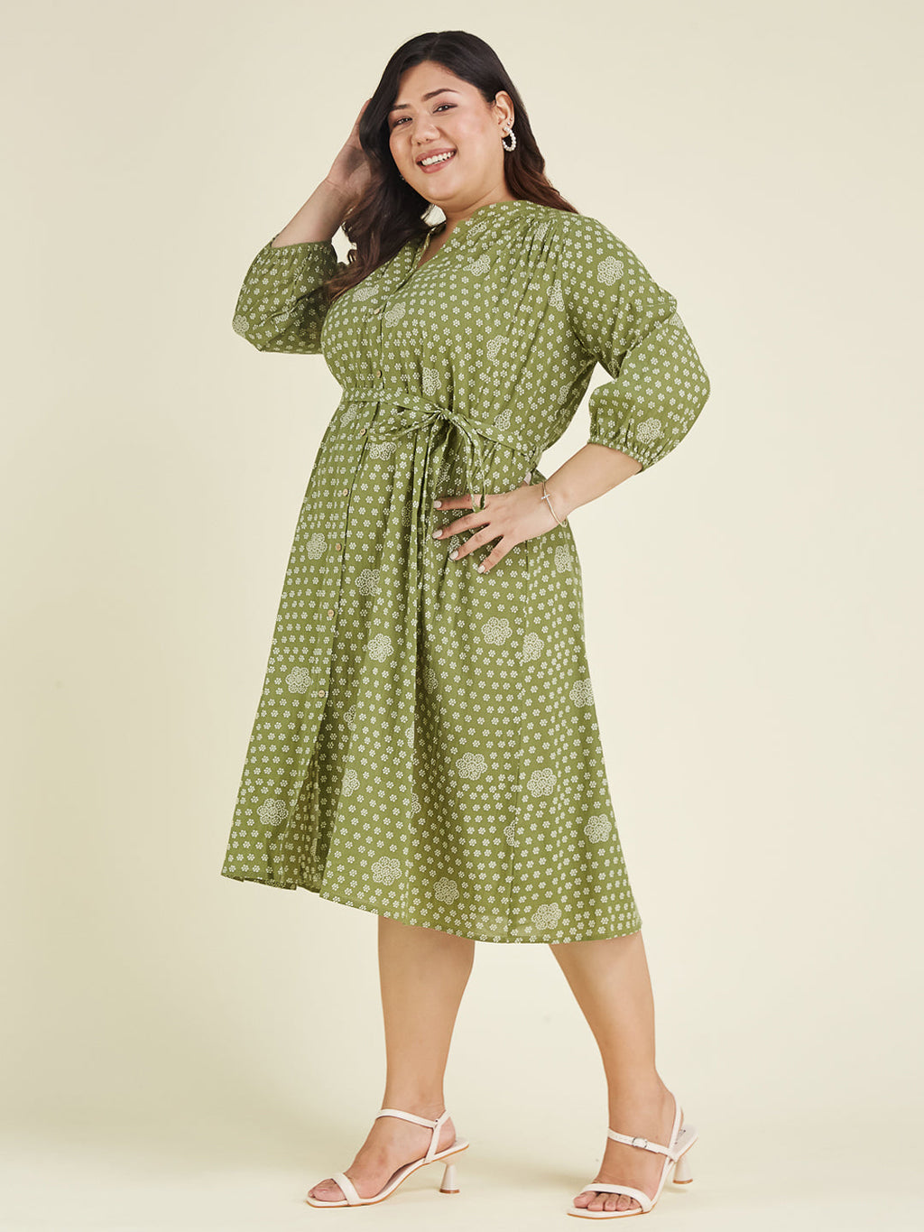 Janasya Dark Cotton Floral A-Line Dress | Grocsy