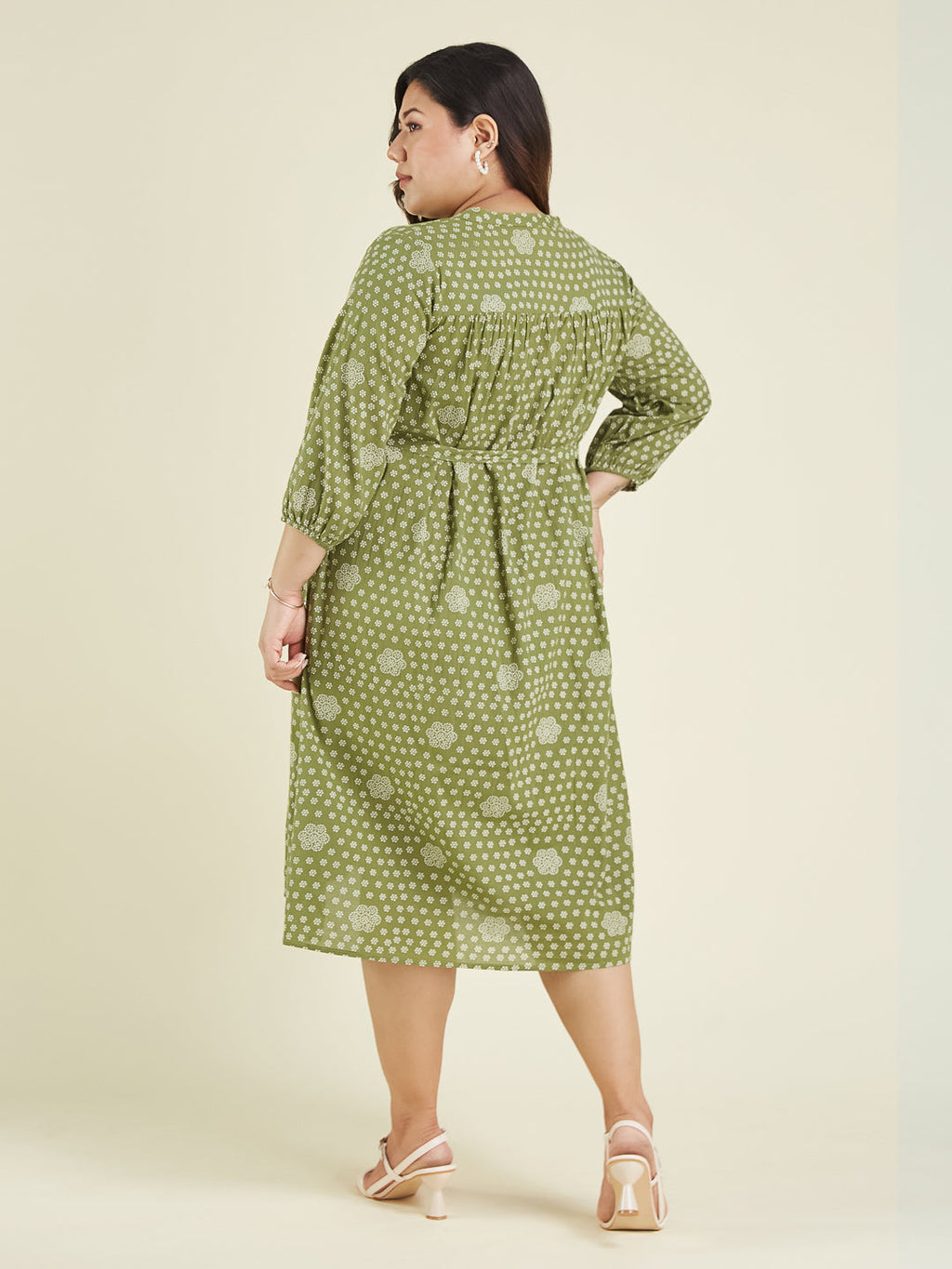 Janasya Dark Cotton Floral A-Line Dress | Grocsy