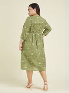 Janasya Dark Cotton Floral A-Line Dress | Grocsy