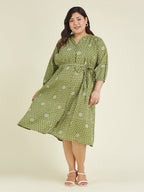 Janasya Dark Cotton Floral A-Line Dress | Grocsy