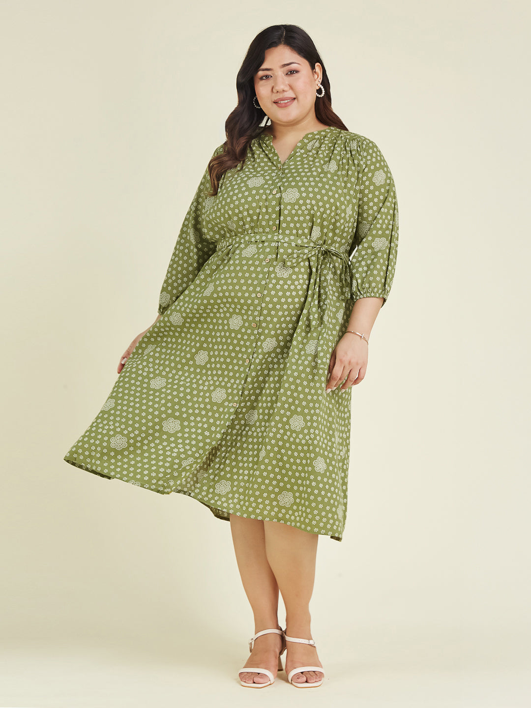 Janasya Dark Cotton Floral A-Line Dress | Grocsy