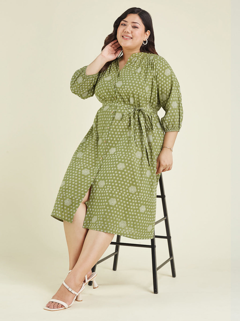 Janasya Dark Cotton Floral A-Line Dress | Grocsy
